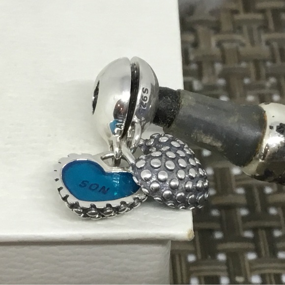 Pandora 2pc Mother Son Blue Enamel Sterling Silver Heart Dangle Charms S… - Picture 4 of 4